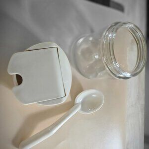 vintage gemco condiment dish with spoon or sugar dispenser